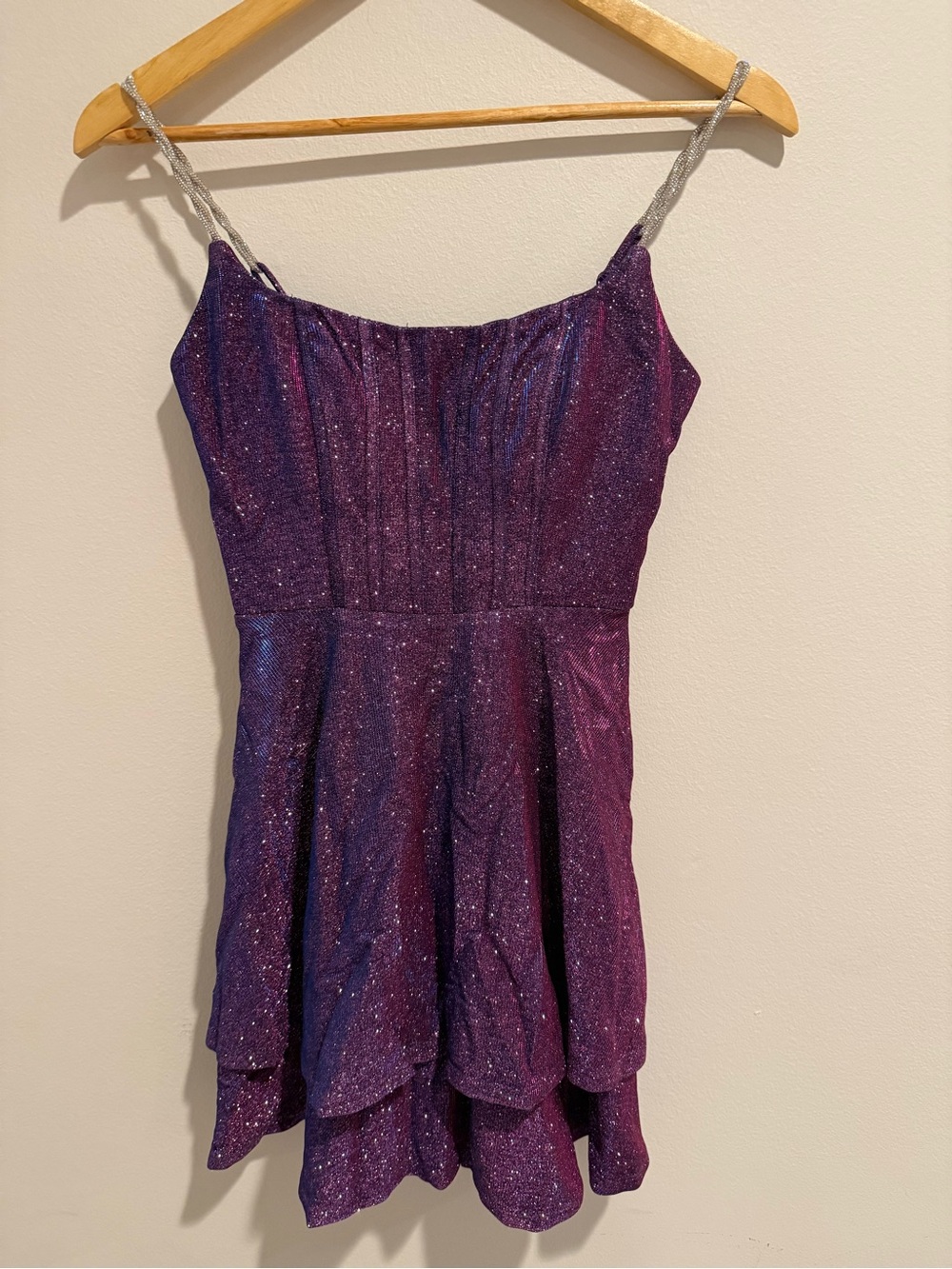 City Vibe Dillards Purple Glitter Fit & Flare Party Dress Rhinestone Straps 0